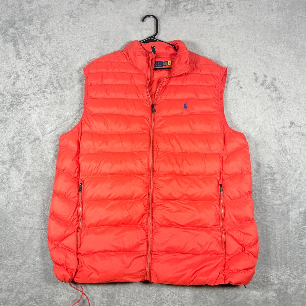 Polo Ralph Lauren Mens XLT Puffer Vest Orange Quilted Zip Up